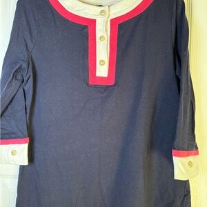 Women’s Talbots Navy, Pink & White Button Down Shirt 1/4 Sleeves Petite Medium